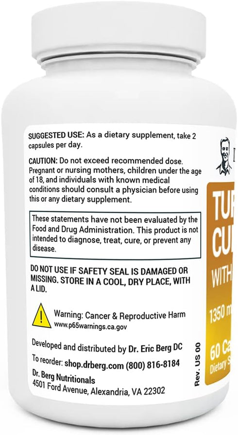 Dr. Berg (Only 2 Per Day) Turmeric Supplement with Black Pepper (BioPerine) - 1350 mg Turmeric Curcumin Supplement with 95% Curcuminoids – Turmeri...