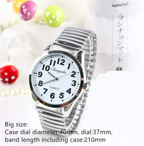 Big Dial Men’s Women's Easy Tto Read Sliver Stainless Steel Digital Watch Spring Strap Bracelet Elastic Wrist Watches (Dial 40 White)...