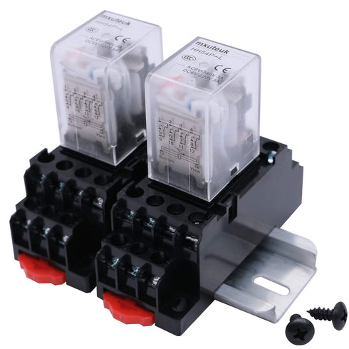 mxuteuk 2pcs HH54P DC 24V Coil 14 Pin 3A 4PDT LED Indicator Electromagnetic Power Relay, with Base, with DIN Rail Slotted Aluminum...