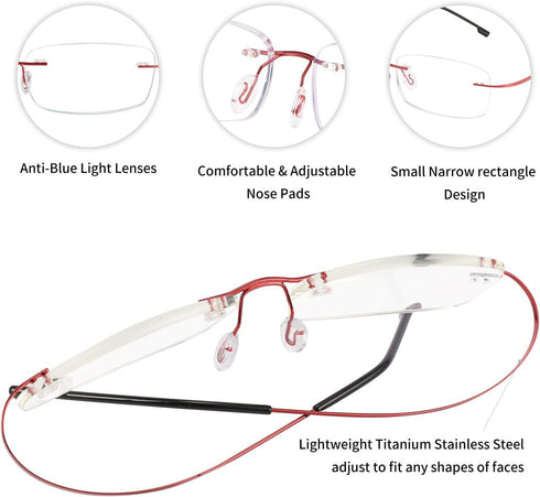 FEISEDY Lightweight Rimless Titanium Stainless Steel Anti-Blue Light Reading Glasses B2686...