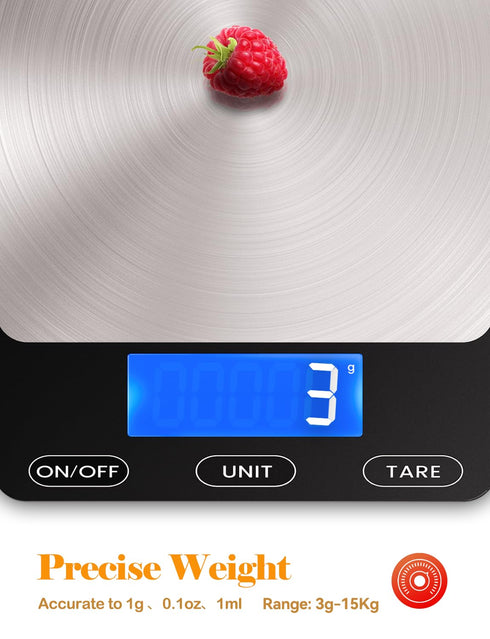 Food Scale -33lb Digital Kitchen Scale for Food Ounces Grams Rechargeable 304 Stainless Steel,Batteries and Type-C Charging | Perfect for Meal Pre...