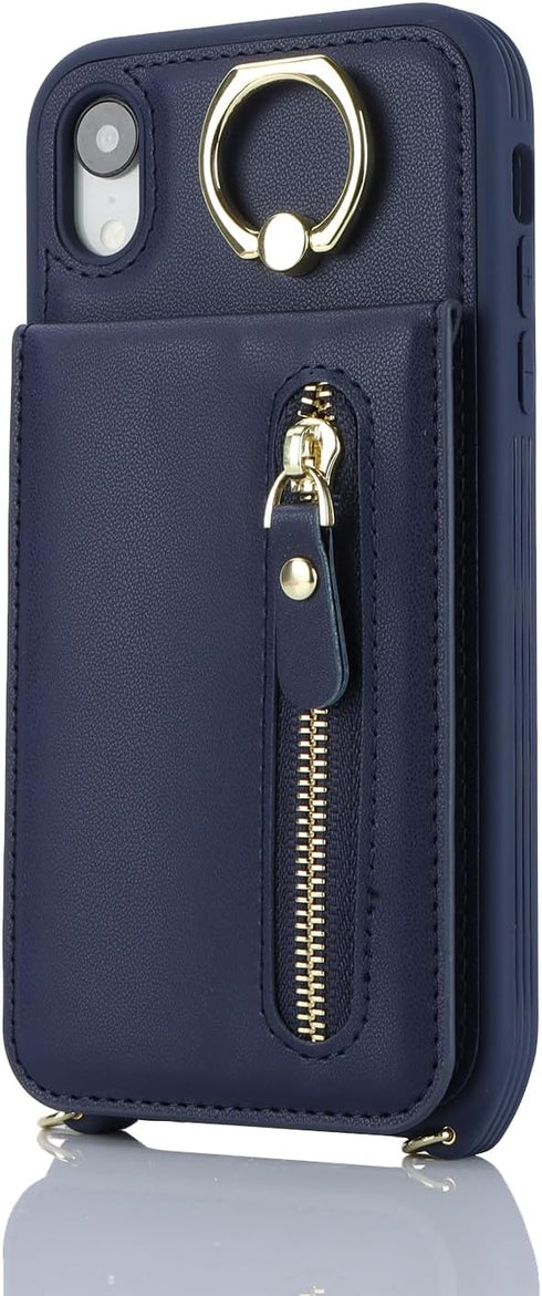 iPhone XR Phone Case with Card Holder for Women, iPhone XR Case Wallet with Strap Credit Card Slots Crossbody with Kickstand Zipper Case for iPhon...