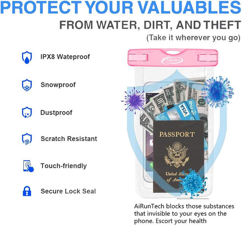 AiRunTech Waterproof Case, Waterproof Cell Phone Dry Bag Compatible for iPhone 14/13/12/12 Pro Max/11/11 Pro/SE/Xs Max/XR/8P/7 Galaxy up to 7.0", ...