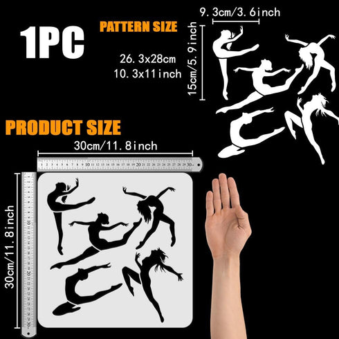 FINGERINSPIRE Dancing Girl Painting Stencil 11.8x11.8inch Reusable Dancers Spraying Stencil Yoga Woman Stencil Large Slim Figure Stencil PET Decor...