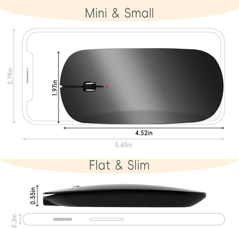 KANG RUI Bluetooth mouse Slim Mini Portable Flat Travel Wireless mouse Rechargeable t Ultra-Thin Mice Quie Compatible with Laptop PC Notebook Tabl...
