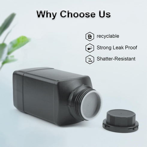 Heyiarbeit 5pcs Plastic Lab Chemical Reagent Bottle 1000ml/34oz Wide Mouth Sample Sealing Liquid Storage Container Black Cap...