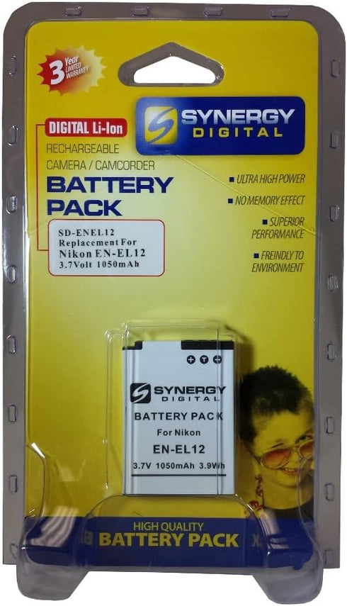 Synergy Digital Digital Camera Batteries, Compatible with Nikon EN-EL12, ENEL12, 25780 Digital Camera Batteries (Li-Ion, 3.7V, 1050 mAh), Set of 2...