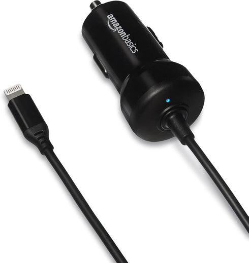 GiveAbay Basics 12W (5V, 2.4A) Car Charger with Lightning Cable (Coiled) for iPhone and Apple Devices, 1.5 ft - Black...