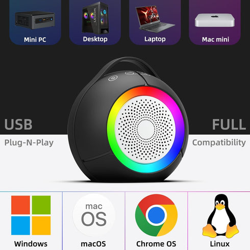 USB Computer Speakers for Desktop PC | Portable Plug-N-Play Laptop Speakers with Dynamic RGB Light, Ultra-Clear Sound, Loud Volume, Deep Bass, Tou...