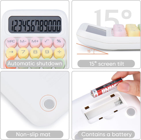 Mechanical Pushbutton Calculator,12 Digit Large LCD Display,Big Buttons Easy to Press,Colorful Candy Calculator,Automatic Sleep,with Battery.for O...