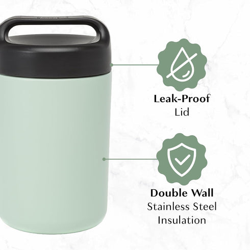 Goodful Stainless Steel Food Jar, Double Wall Vacuum Sealed Insulated Food Storage Container with Carry Handle Lid, 16-Ounce, Sage...