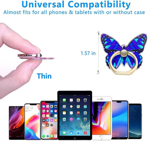 Cell Phone Ring Holder, Butterfly Phone Ring Grip Stand 360°Rotation Finger Ring Kickstand Compatible with iPhone,All Android Smartphone (Blue)......