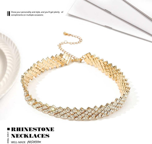 JEAIRTS Rhinestone Choker Necklace Gold Sparkly Crystal Necklaces Party Prom Neck Chain Jewelry for Women...