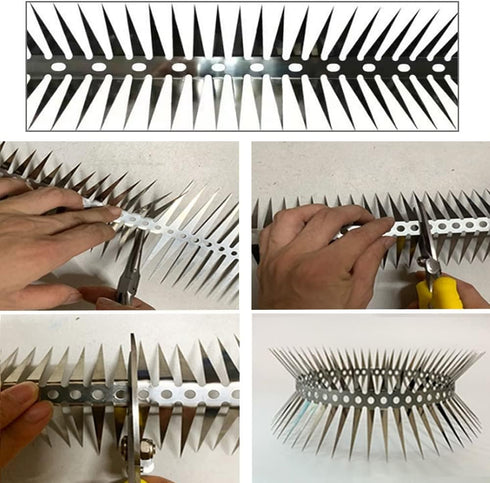 Animal Repeller Defender, Stainless Steel Sharp Blade Spikes Scarer Device,Deterrent Strips Fence for Pipes Acces Silvery...