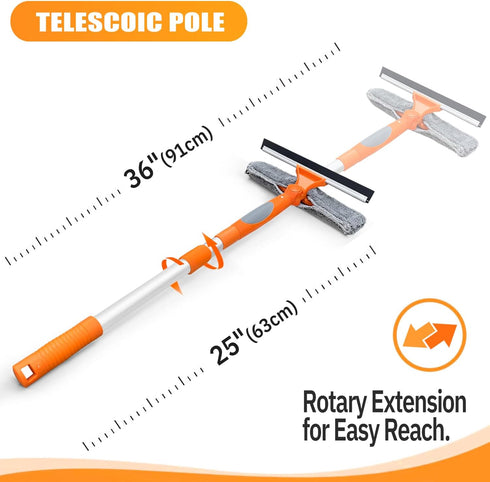Squeegee for Window | 2-in-1 Window Cleaner Sponge and Soft Rubber Strip with Telescopic Extension Pole 25”-36” | Window Washer for Shower, Car Wi...