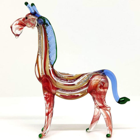 Giraffe Miniature Figurine - Hand Blown Glass Animal Sculpture - Tiny Collectible Art Gift for Wildlife Lovers Home Décor (3.5" Multi-Red)...