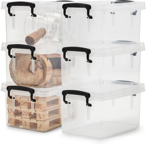 EZOWare Small Clear Plastic Lidded Storage box, 0.7 Quart Small Baskets Organizer Bin Boxes with Lids - 6x4x3 inch, 6 Pack...