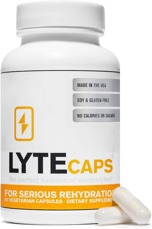 LyteCaps Electrolyte Tablets - 60 Vegetarian Capsules - for Serious Rehydration and Cramps, Dehydration - Magnesium, Potassium, Sodium and Zinc - ...