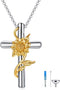 Sunflower Rose Flower Cross Cremation Jewelry 925 Sterling Silver Urn Necklace Keepsake Ashes Hair Memorial Pendant Always in My Heart Locket for ...