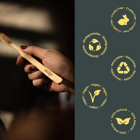 Nudge - Natural Bamboo Toothbrushes with Bamboo Bristles, Soft Bristles Toothbrush, Biodegradable, Eco-Friendly, Sustainable Material, BPA Free (P...