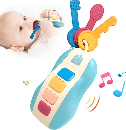 Tinabless Baby Car Keys Teether Toddlers Sensory Learning Toy with Music - Musical Baby Toys for Travel - Birthday Gifts for Baby Age 6+ Months(Bl...