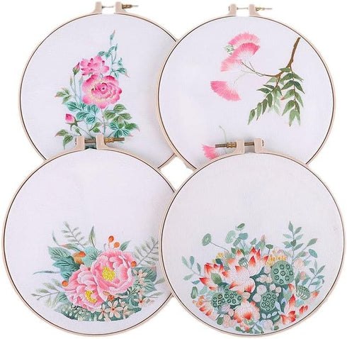 FOXTEMO 4 Sets Embroidery kit for Beginners Adults, 1 Pack 20CM Embroidery Hoops, Adults Starter Cross Stitch Kit DIY Needlepoint Kits......