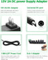 15V 2A DC Power Supply Adapter 30W AC/DC Charger AC 100V-240V to DC 15 Volt 2000mA 1500mA 1000mA Replacement Power Cord with 8TIPS for Monitor Wir...
