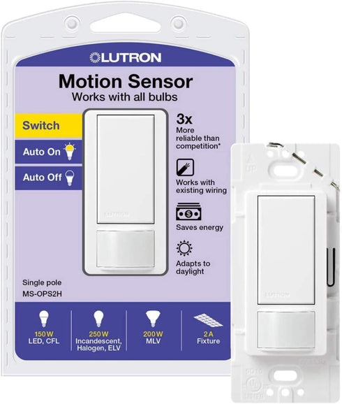 Lutron Maestro Motion Sensor Switch | 2 Amp, Single Pole | MS-OPS2-WH | White......
