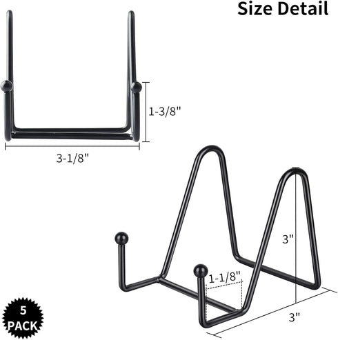 IBosins 5 Pack 3 Inch Small Plate Holder Display Stands, Mini Metal Black Frame Stand for Picture, Book, Photo Easel, Creation, Collectibles...