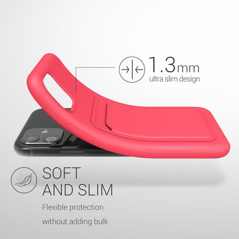 kwmobile Case Compatible with Apple iPhone 11 Case - TPU Phone Cover with Credit Card Holder - Neon Pink......