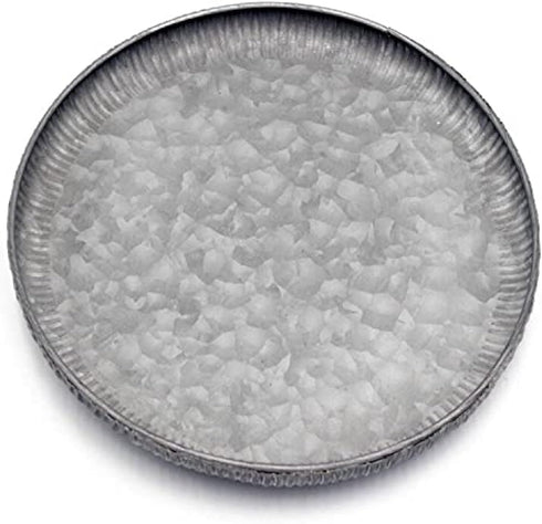Funerom 9.8 inch Small Round Galvanized Metal Tray Decorative Tray Corrugated Edges...