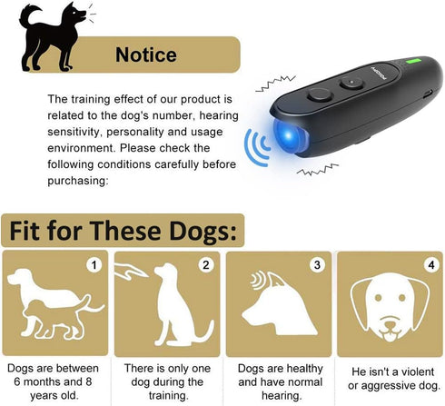Anti Bark Device for Dog-Variable Frequency Ultrasonic Dog Bark Deterrent Rechargeable 2 in 1 Dog Barking Control Device Handheld Dog Training Too...