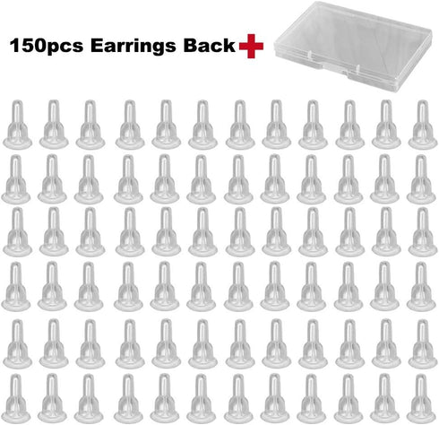 Clear Silicone Earring Backs - 150 Pcs / 75 Pairs Hypoallergenic Secure Push-Back Earring Stoppers for Stud Earrings, 10x6mm Full-Cover Studs Dust...
