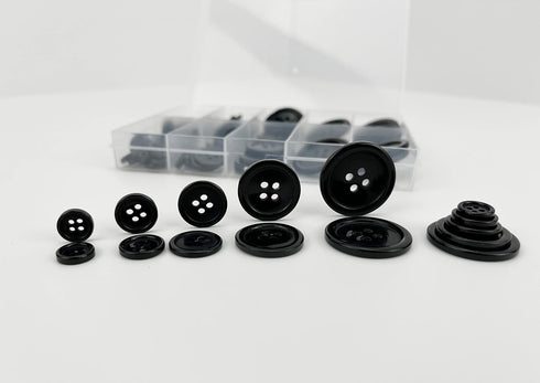 100Pcs Black Sewing Buttons,4-Hole Craft Buttons, 5 Sizes,with Compartment Storage Box, Suitable for Sewing,Suit coat shirt buttons?DIY Decoration...