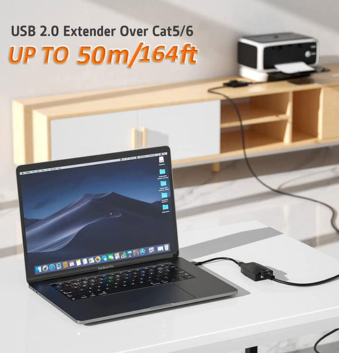 USB Extender Over RJ45 Cat 6/5/5e Adapter, RJ45 Ethernet Splitter to USB Extension UP to 50m/164ft, Compatible with Computers, Mobile Phones, Mice...