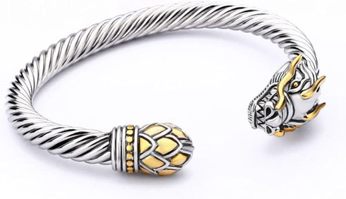 UNY JEWEL Jewelry Chinese Dragon Scale Ball, Dragon Cuff Bangle, Spring Open Two Tone Twisted Cable Vintage Cuff Bangle...
