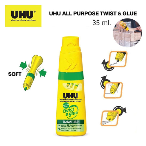 UHU TWIST & GLUE RENATURE - Solvent free, multi purpose adhesive in a plant based, Bottle 35ML, Pack of 3...