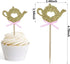 24 PCS Golden Glitter Teapot Cake Cupcake Toppers Picks for Tea Party Baby Shower Wedding Birthday Decorations...