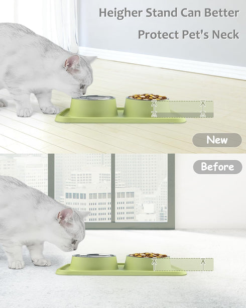 Cat Bowls for Food and Water, Upgrade Cat Food Bowls for Indoor Cats, Premium Removable Stainless Steel Double Bowls with Silicone Anti-Slip Pads,...