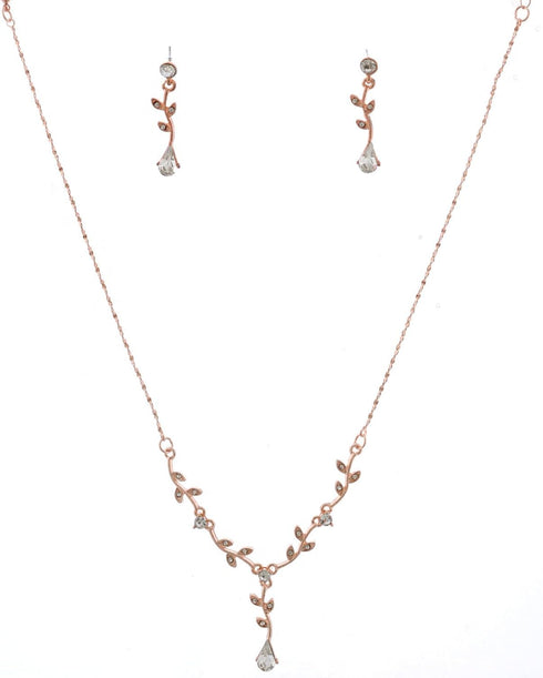 Fashion Jewelry Set Rose Gold Plating Flower Necklace Earrings Set...