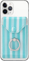 Cell Phone Card Holder RFID Ring Stand Stick on Wallet Card Holder for Back of Phone for iPhone Android and All Smartphones Green Striped...