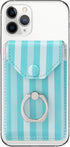 Cell Phone Card Holder RFID Ring Stand Stick on Wallet Card Holder for Back of Phone for iPhone Android and All Smartphones Green Striped...