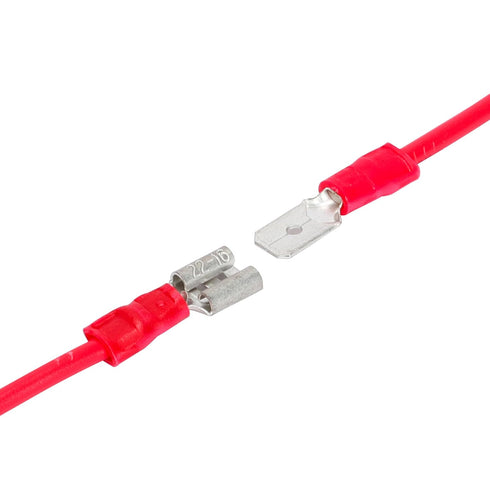 HKS 150PCS Female Vinyl Insulated Spade Connector Red 22-16 AWG - 6.3mm 1/4" Electrical Quick Disconnect Wire Connectors Kit - Tinned Copper PVC T...