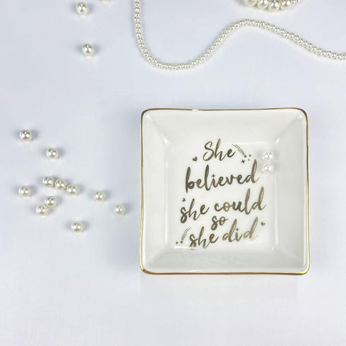 Valentines Jewelry Dish Tray Graduation Gifts for Women Spiritual Trinket Tray Ring Mothers Day Gifts She Believed She Could So She Did Congratula...