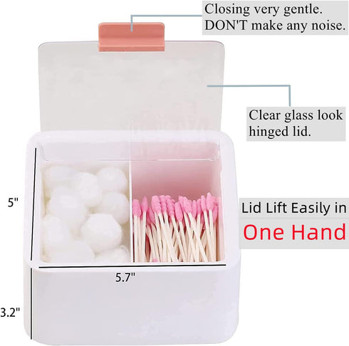 Tecbeauty 2 Slot Cotton Swab Ball Qtip Holder Jar Plastic Container Dispenser Box with Hinged Lid for Bathroom Home Storage Organizer...