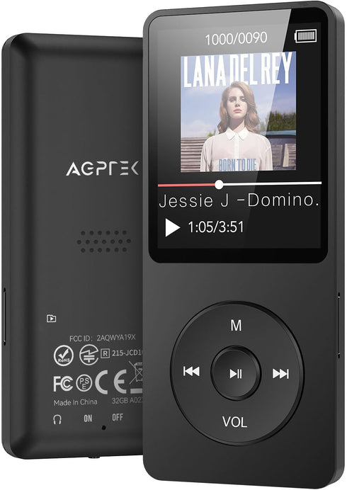 AGPTEK A02X 32GB MP3 Player with Bluetooth 5.3, 1.8 inch Screen Portable Music Player with Speaker, FM Radio, Voice Recorder, Supports Expanded Up...
