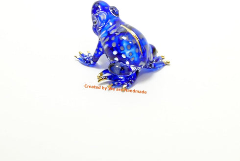 Handmade Mini 2" Glass Blue Frog Figurines Blown Glass Art/Miniature Animals/Collectible Figures Gift Ideas/Tiny Ornament Cool Stuff Decor N5...