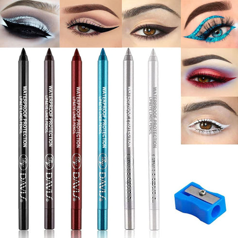 6Pcs White Silver Black Brown Smokey Colored Shimmer Glitter Gel Eyeliner Pencil Pen Set,Eye Liner Shadow Pencils colorful Kit 6??,12??...