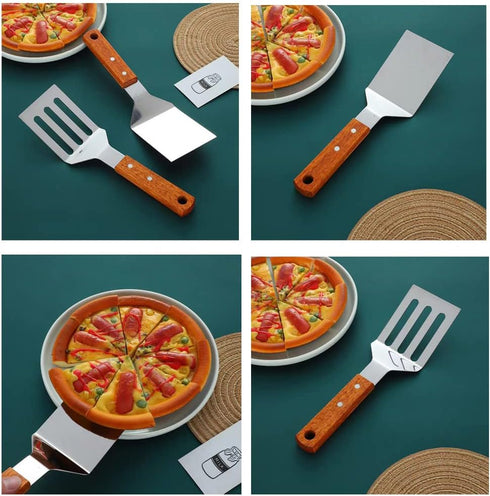 2 PCS Metal Spatula for Cast Iron Skillet, Stainless Steel Grill Spatula Slotted Spatula Turner Fish Spatula with Wood Handle, Flat Top Grill Spat...