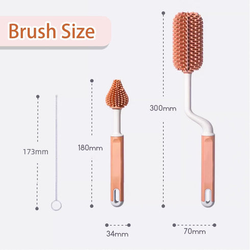 Baby Bottle Brush Set with 360° Rotating Long Handle Silicone Bottle Brush, Nipple Brush and Nylon Straw Brush, 3 in 1 Milk Bottle Cleaning Brush ...